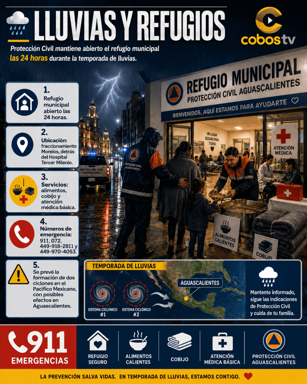 Refugio municipal abierto 24 horas por lluvias en&nbsp;Aguascalientes