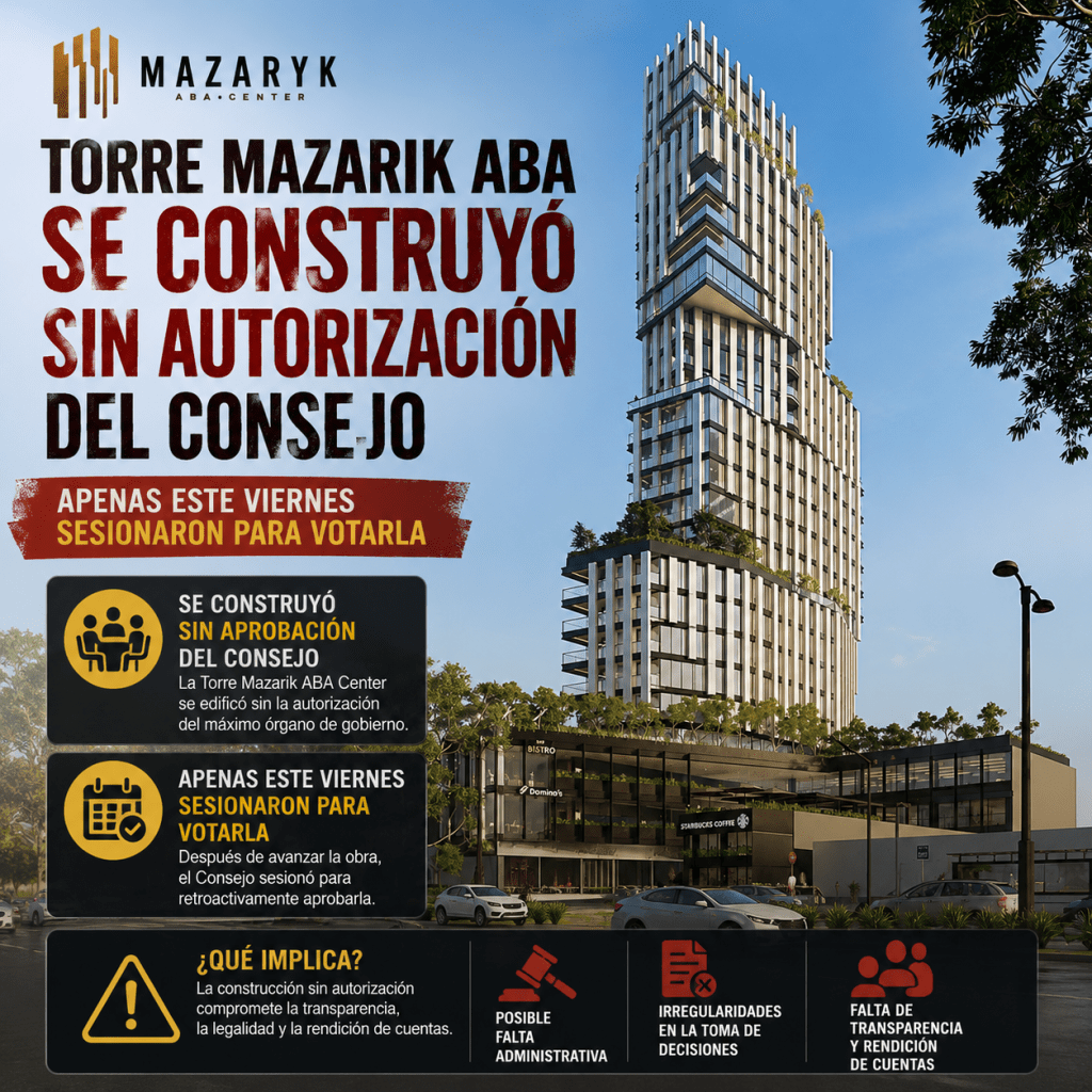 Torre Mazarik Aba se construyó sin autorización del Consejo; apenas este viernes sesionaron para&nbsp;votarla.