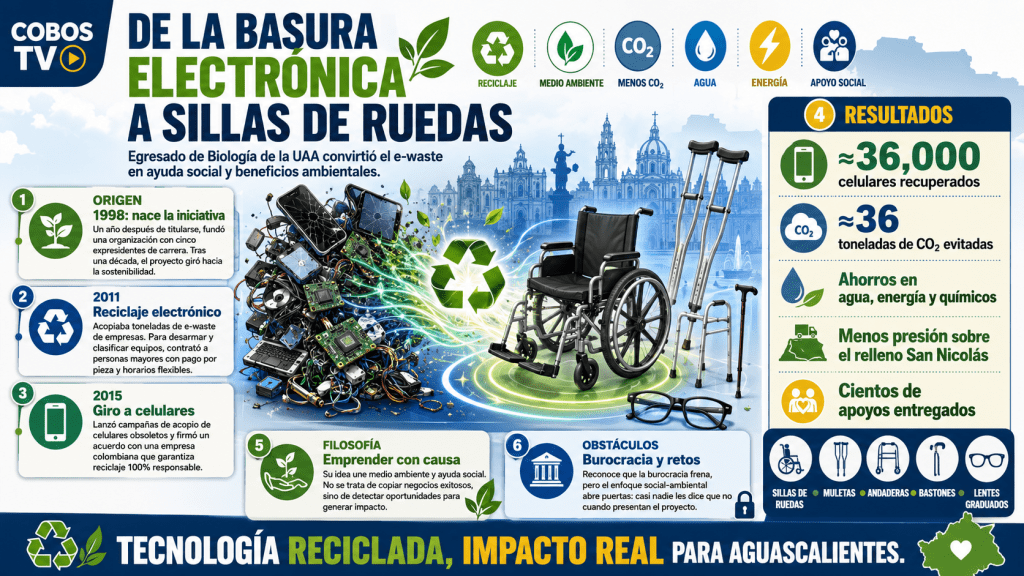 De la basura electrónica a sillas de ruedas en Aguascalientes